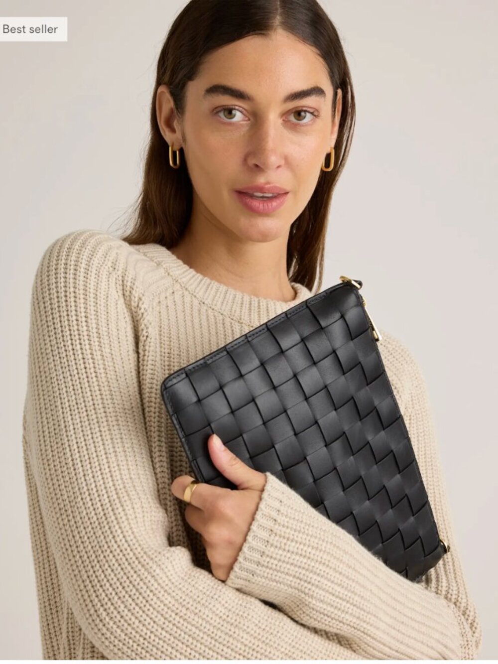 NWOT QUINCE Italian Leather Handwoven Convertible Crossbody Black Clutch Bag